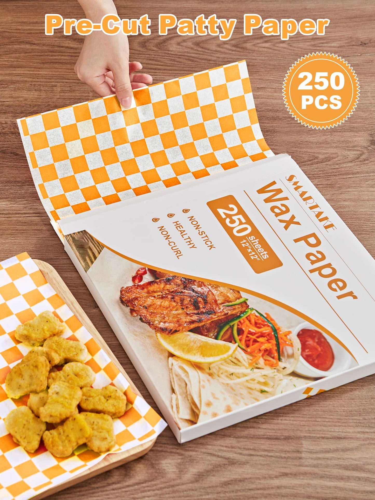 SMARTAKE 12 x 12 Inches Wax Paper for Food, 250 Pcs Non-Stick Hamburger Patty Paper, Square Sandwich Separators Wrapping Paper, for Lunch, Restaurants, Barbecues, Picnics, Parties, Yellow Plaid