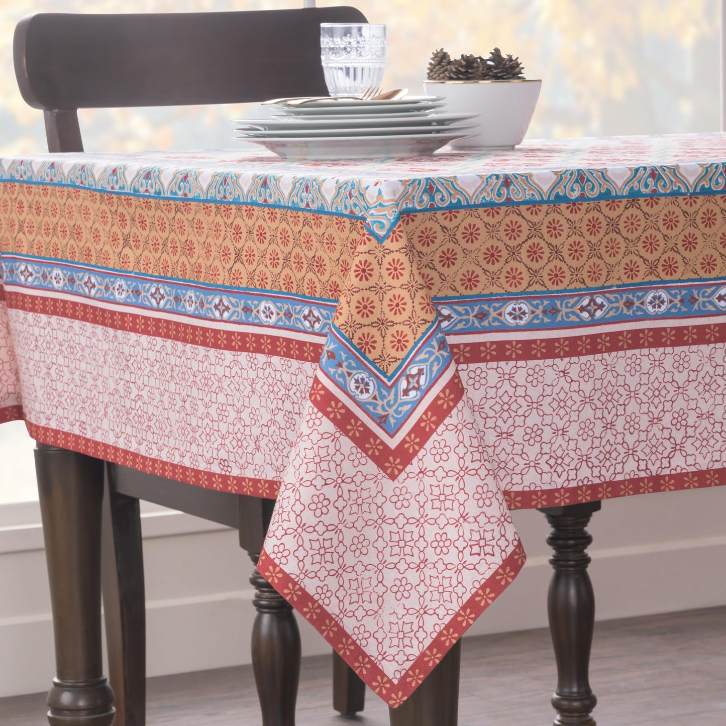 Maison d' Hermine Table Cloth Rectangle Table 100% Cotton 70 x 140 Inches Fall Tablecloth Reusable Everyday Use for Thanksgiving Christmas Decorations Dining Farmhouse Party (Romane)