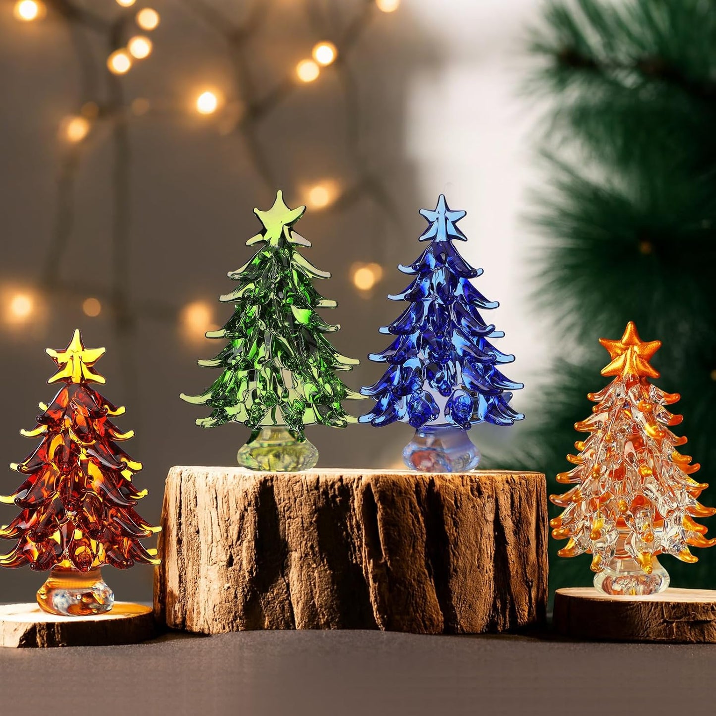 Thyle Mini Colorful Crystal Christmas Tree Figurines - 4 Pcs 2.4 Inch Collectible Holiday Decor