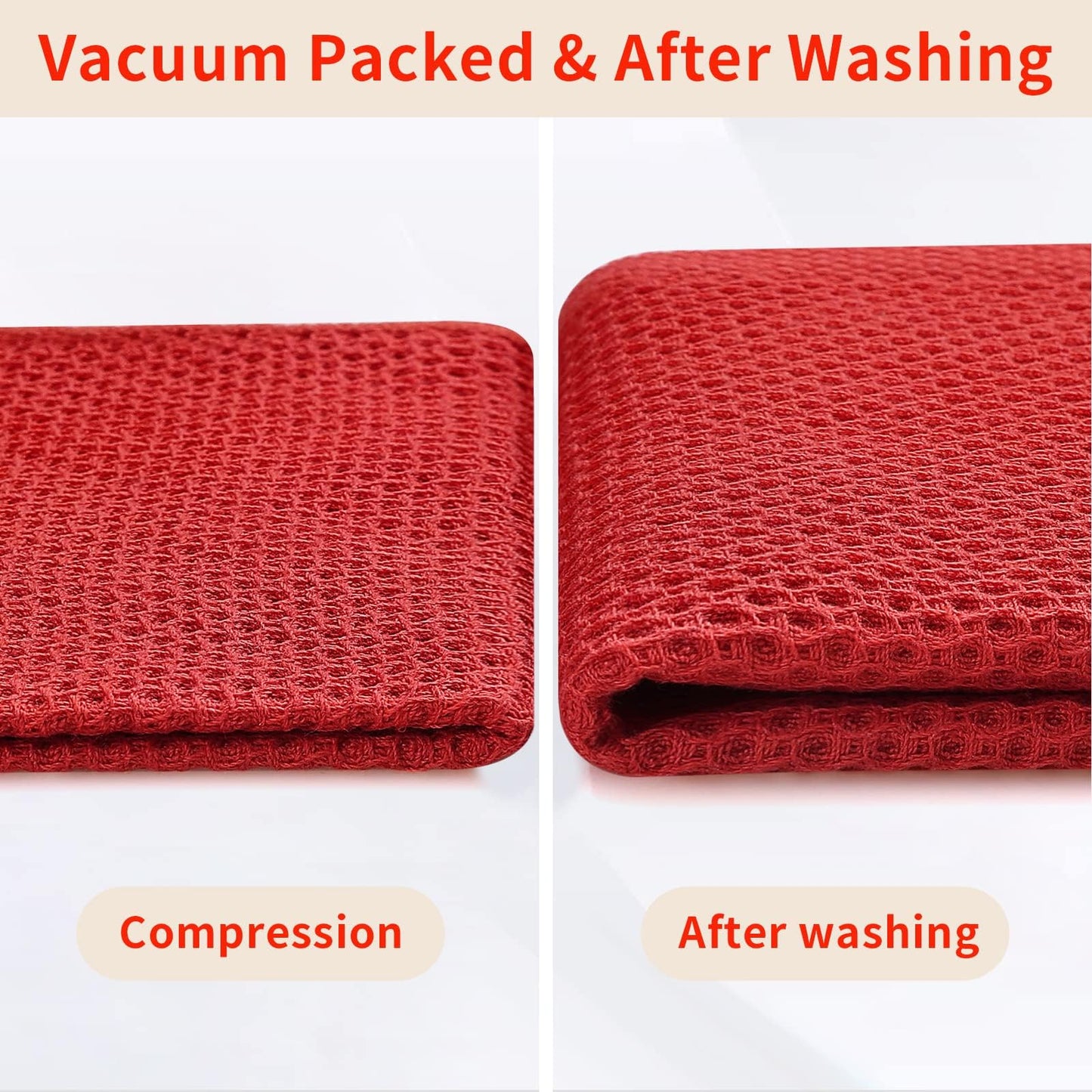 Homaxy 100% Cotton Waffle Weave Kitchen Dish Towels, Ultra Soft Absorbent Quick Drying Cleaning Towel, 13 x 28 Inches, 12-Pack, Red