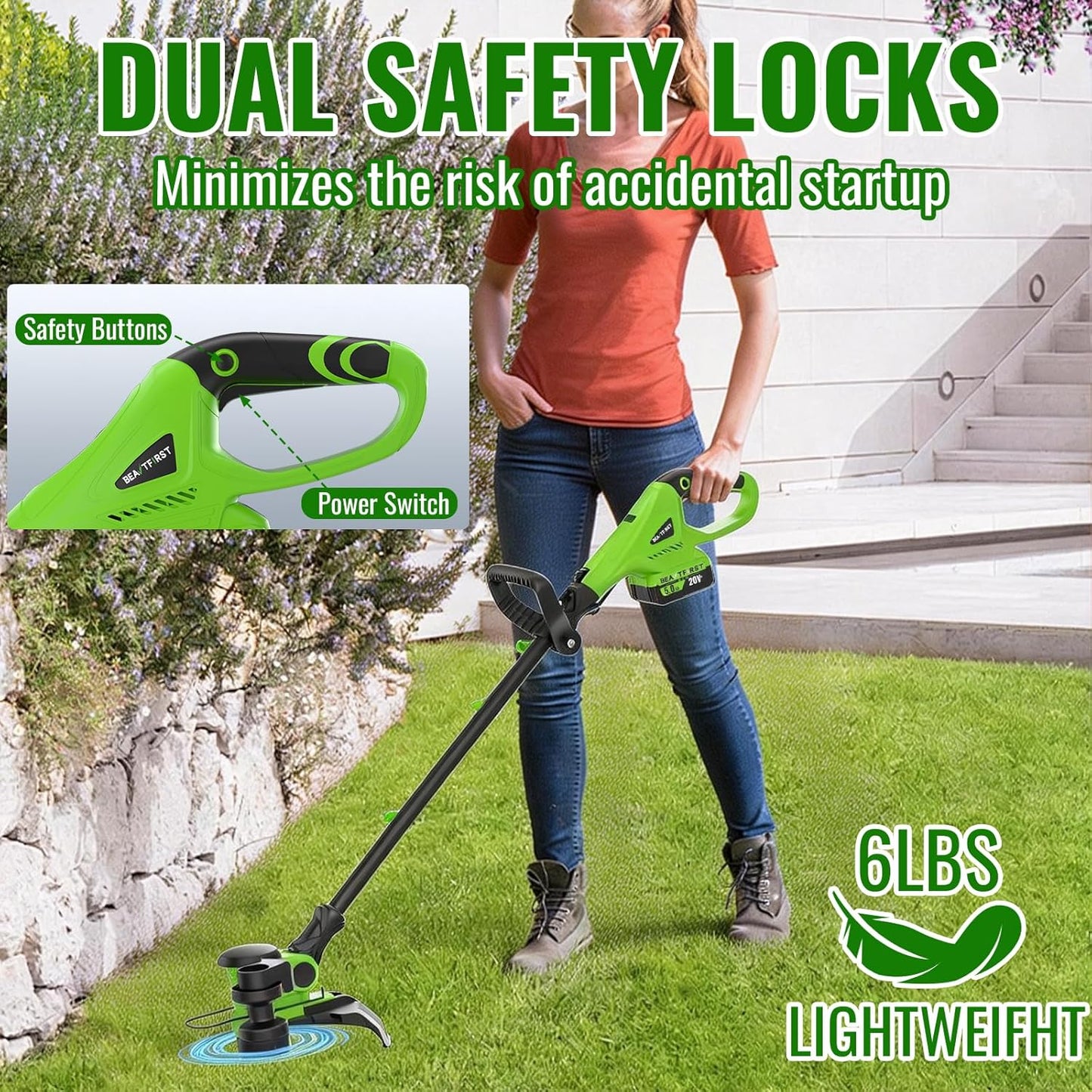 Skiennix 12" Cordless Weed Wacker - Powerful Electric Grass Trimmer with 2x5.0Ah Battery & Charger | Lawn Edger Tool