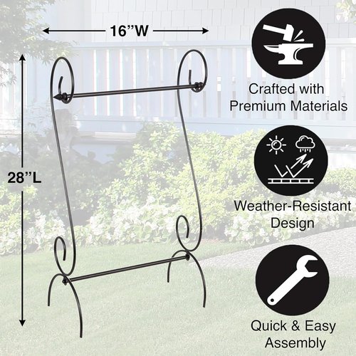 Evergreen Scroll American Garden Flag Stand - Premium Metal Holder for 12x18 Flags | Weatherproof Outdoor Decor