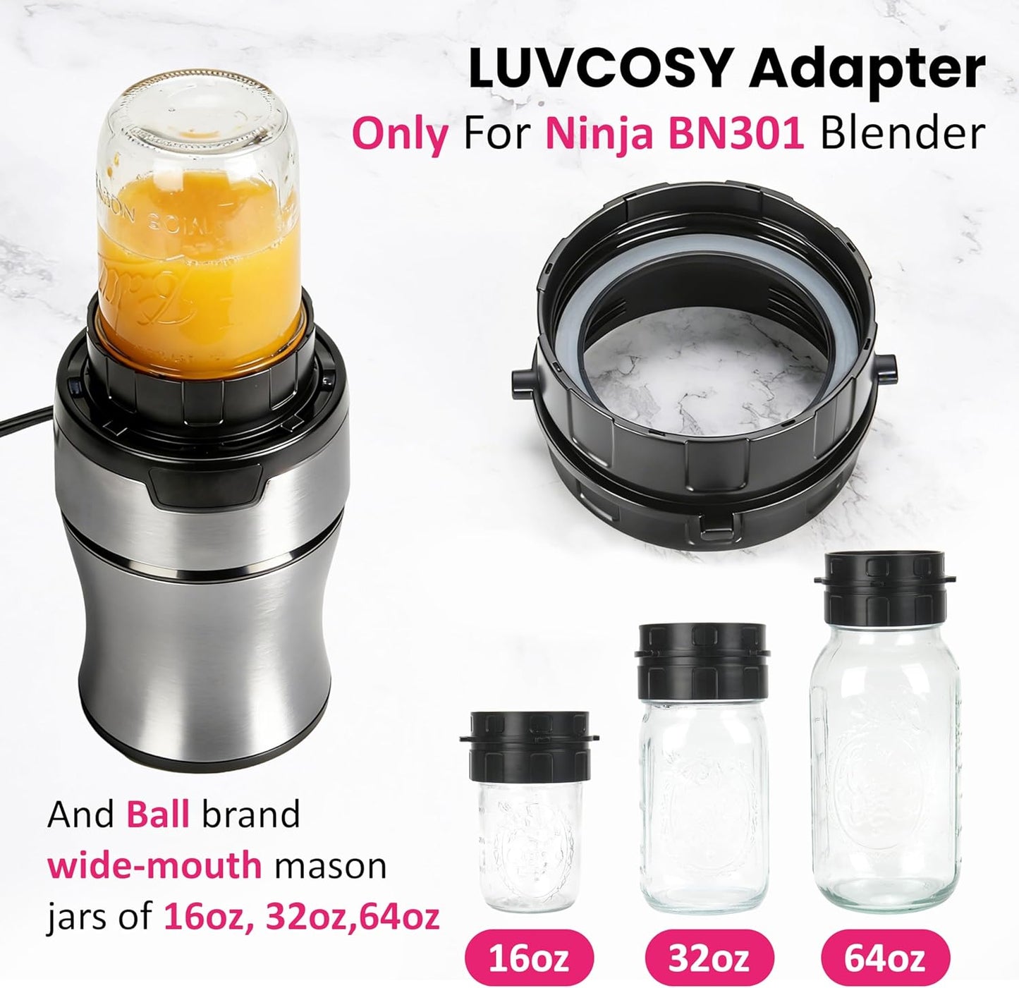 LUVCOSY Adapter for Ninja BN301 Blender | Blend Directly in Glass Jar - Dishwasher Safe Accessory