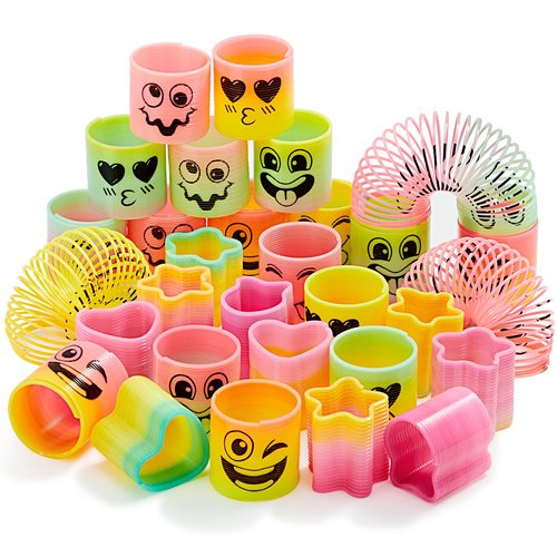 JOYIN 120 Pcs Spring Rainbow Party Favor, Mini Plastic Coil Spring Toy, Fidget Stress Coil Mini Springs Bulk Toys for Carnival Prize Birthday, Classroom Goodie Bag Stuffers