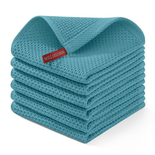 Homaxy 100% Cotton Waffle Weave Kitchen Dish Cloths, Ultra Soft Absorbent Quick Drying Dish Towels, 12 x 12 Inches, 6-Pack, Lake Blue