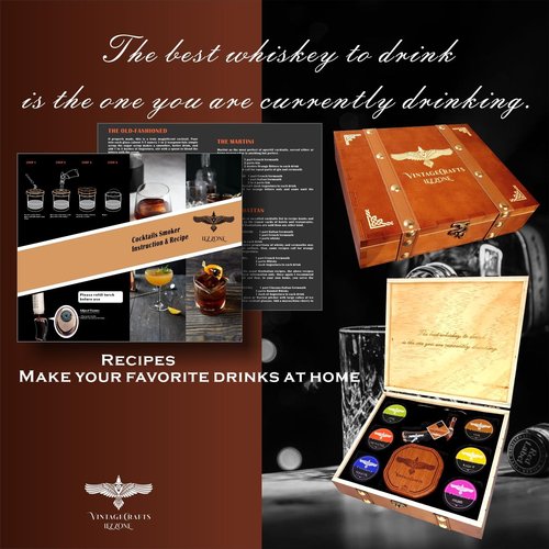 iEZZONE Whiskey Smoker Kit with Torch, Drinks| Cocktail Smoker Kit| Bourbon Smoker Kit with Torch,6 Flavor of Wood Chips,Old Fashioned Smoker Kit,Smoked Whisky Gift for Father's Day (No Butane Incl.)
