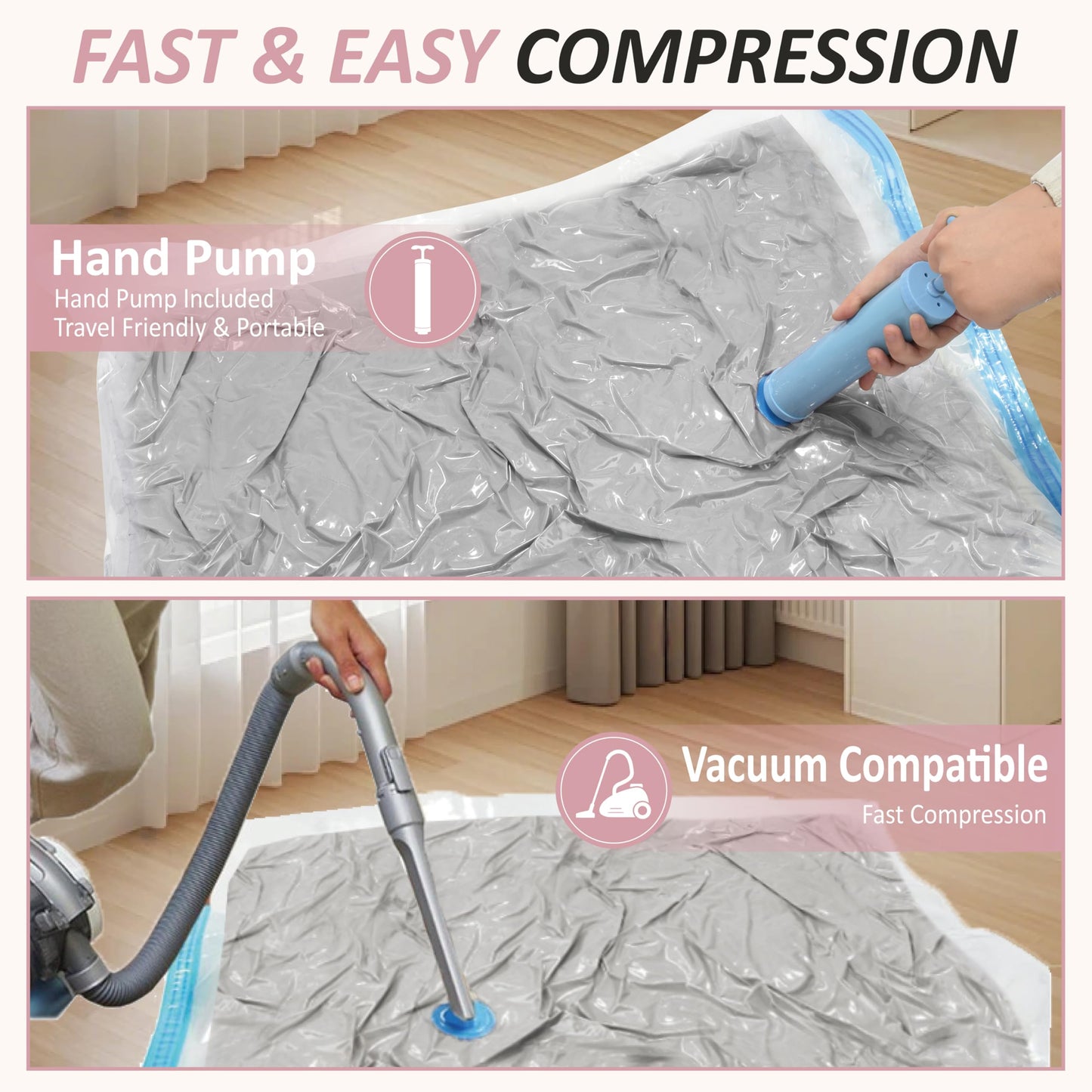 Cozy Essential Vacuum Storage Bags, 80% Compression Vacuum Seal Space Saver Plastic Packaging Bags for Clothes, Blankets, Pillow, Bedding, Comforters, Sealer Clothing Storage,6 XXL Jumbo