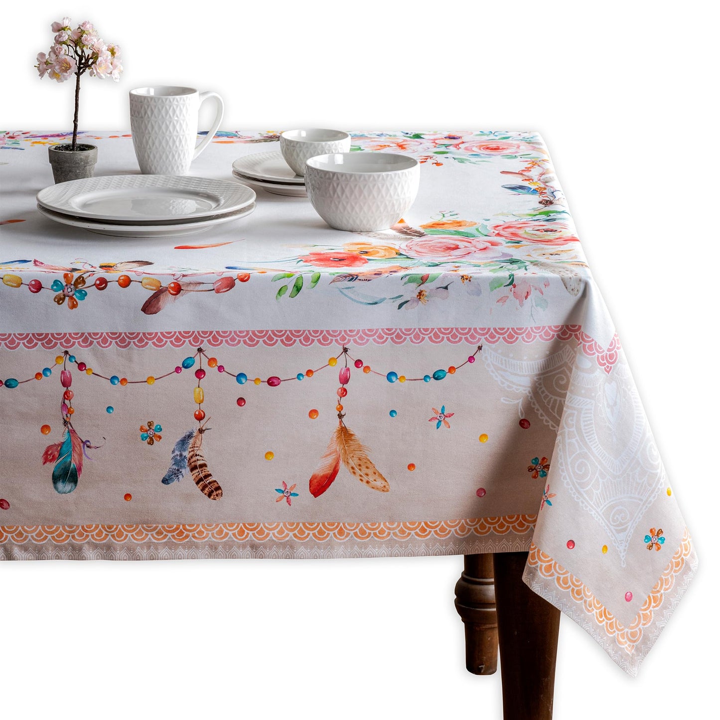 Maison d' Hermine Table Cloth Square Table 100% Cotton 54 x 54 Inches Tablecloth Reusable Decorative for Dining Kitchen Room Farmhouse Home Gifts for Mothers Day Spring Summer - Ibiza - Beige