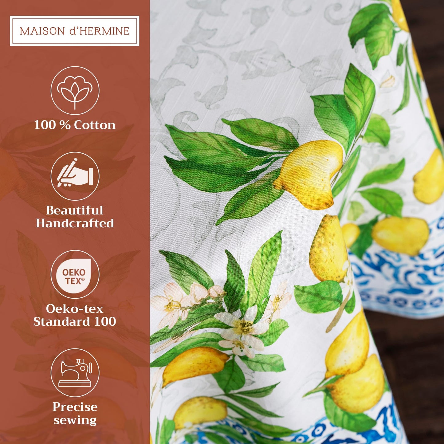 Maison d' Hermine Table Cloth Round Table 100% Cotton 69 Round Inches Tablecloth Reusable Decorative for Dining Kitchen Room Farmhouse Home Gifts for Mothers Day Spring Summer - Cedrat