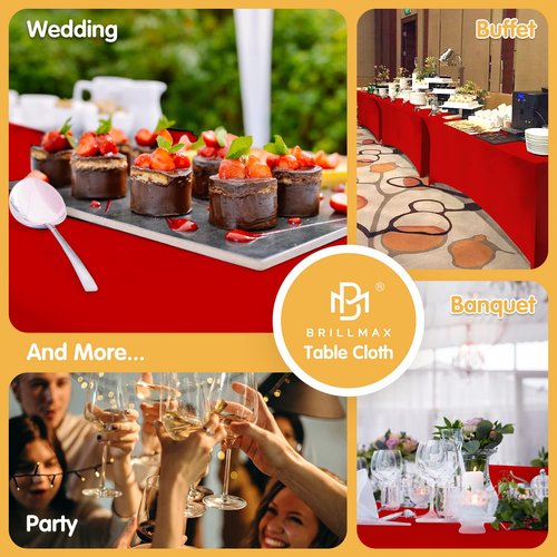 BRILLMAX 4 Pack Red Spandex Table Covers for 8 Ft Rectangle Tables - 180 GSM Thick Stretch Tablecloth Fitted, Reinforced Foot Pockets, Wrinkle Free Cloth for Wedding Banquet Party Trade Show