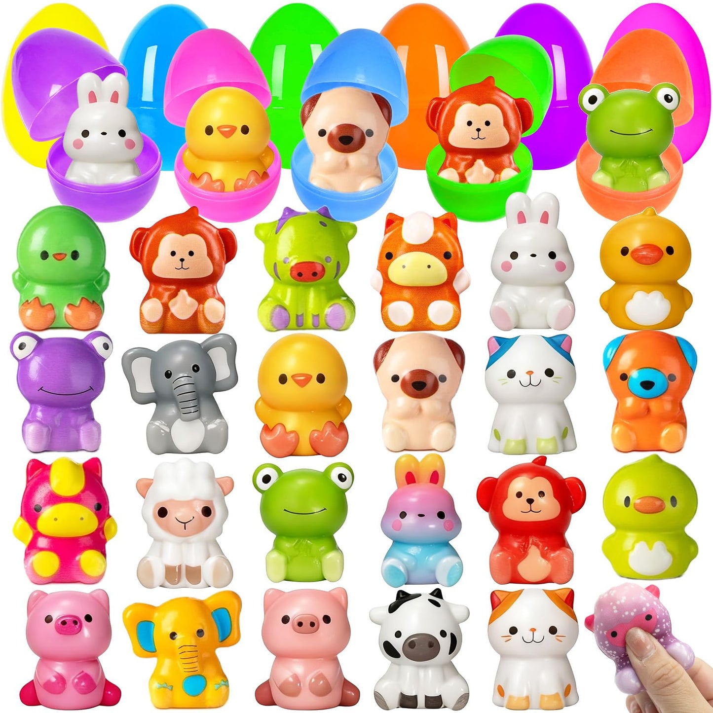 ZICZLI 24 Pack Easter Eggs Filled Slow Squishy Toys, Animal Squishy Toys Egg Fillers for Kids Toddler Boys Girls Easter Egg Hunt Classroom Prize Supplies Basket Stuffers Easter Party Favors