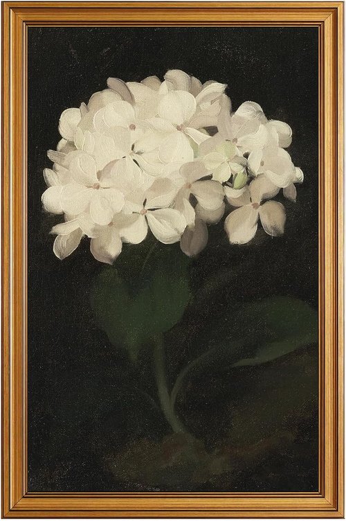 HUARCEY Vintage Wall Art - Gold Framed Flower Canvas Print for Living Room | 16"x24" White Hydrangea