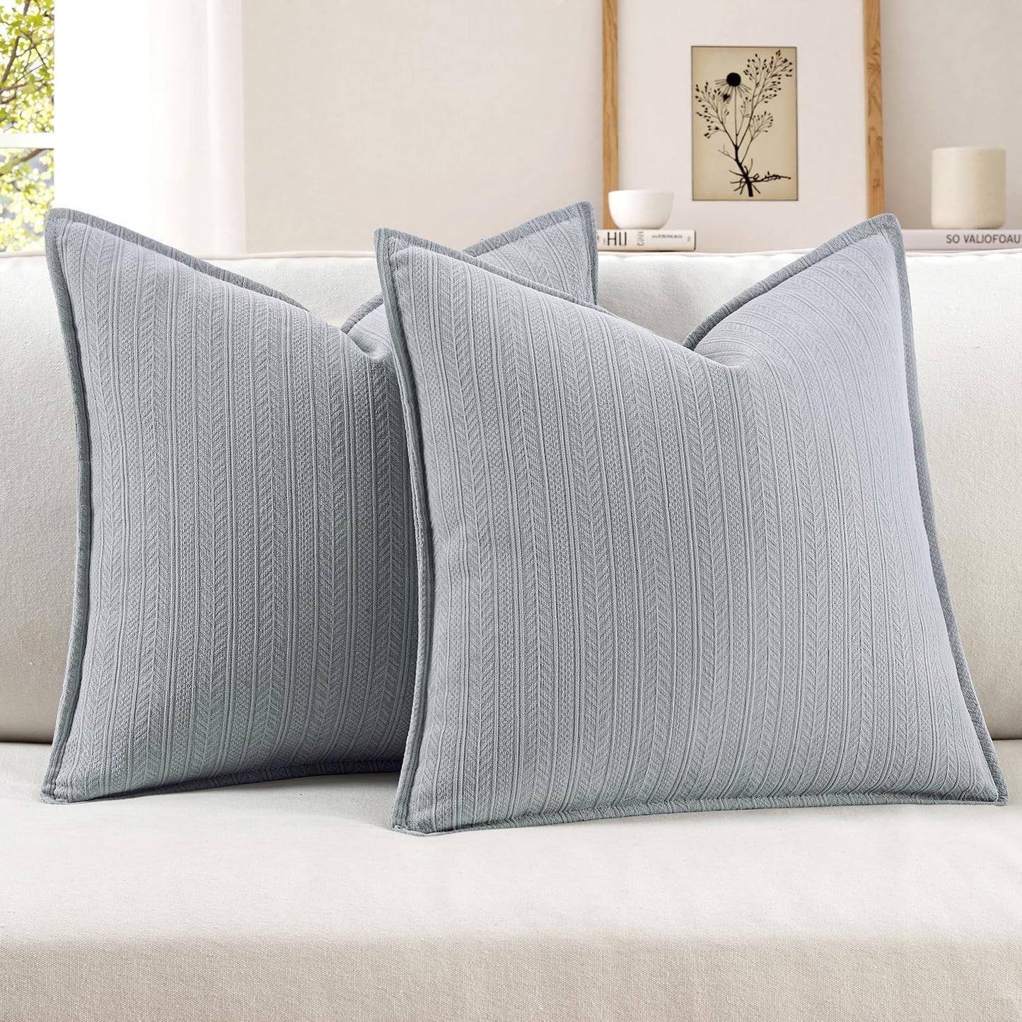 MIULEE Aqua Blue Decorative Couch Pillow Covers - Set of 2 Chenille Throw Pillows for Coastal Farmhouse Decor | 18x18 Inch