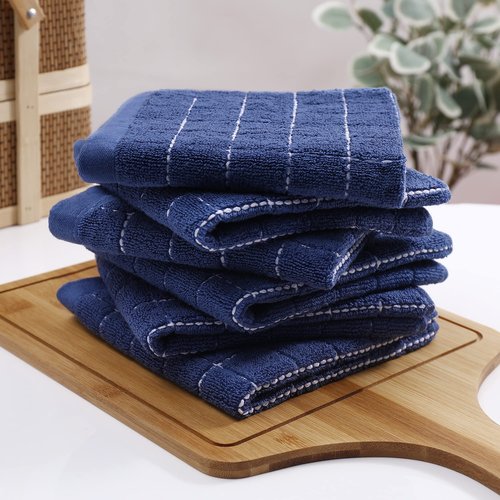 Homaxy 100% Cotton Terry Kitchen Towels(Navy Blue, 13 x 28 inches), Checkered Designed, Soft and Super Absorbent Dish Towels, 12 Pack