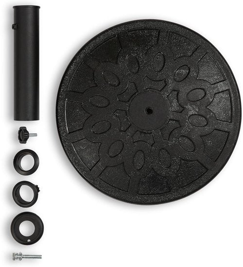 Backyard Expressions 20 lb Round Patio Umbrella Base - Heavy-Duty Resin-Coated Stand with Adjustable Pole Adapters, Black Finish