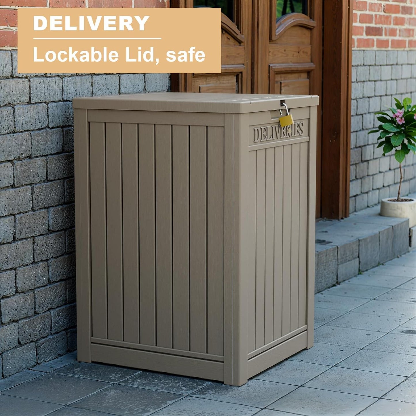 PatioZen 55 Gallon Package Delivery Box - Lockable & Waterproof Outdoor Container | Grey
