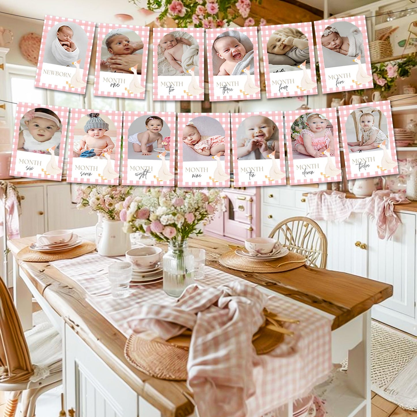 Pink One Silly Goose Photo Banner Silly Goose 1st Birthday Decor Girl for Newborn to 12 Months Picture Banner Goose First Birthday Party Supplies Monthly Milestones Frame