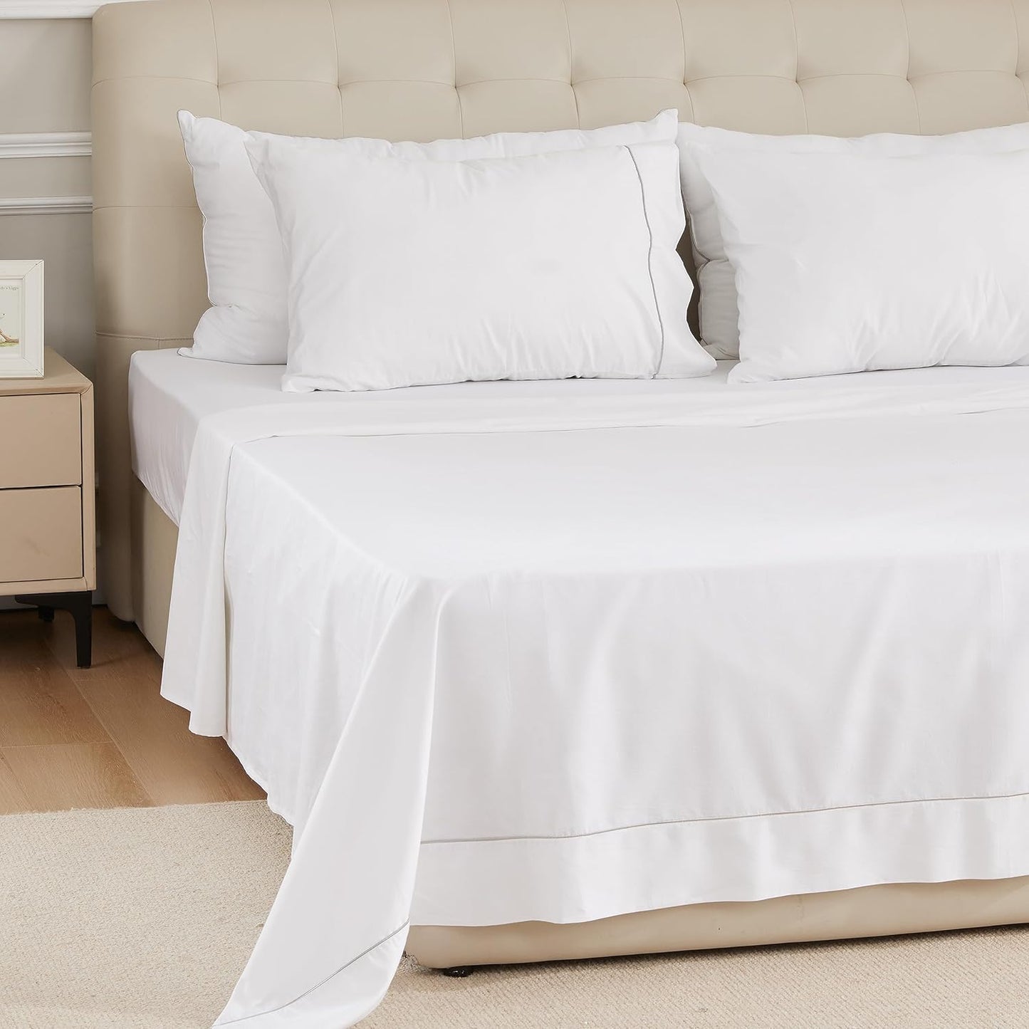 Sunflower Extra Deep Pocket Twin Sheet Set - 100% Cotton, Soft & Breathable, Fits 18"-24" Mattresses, White