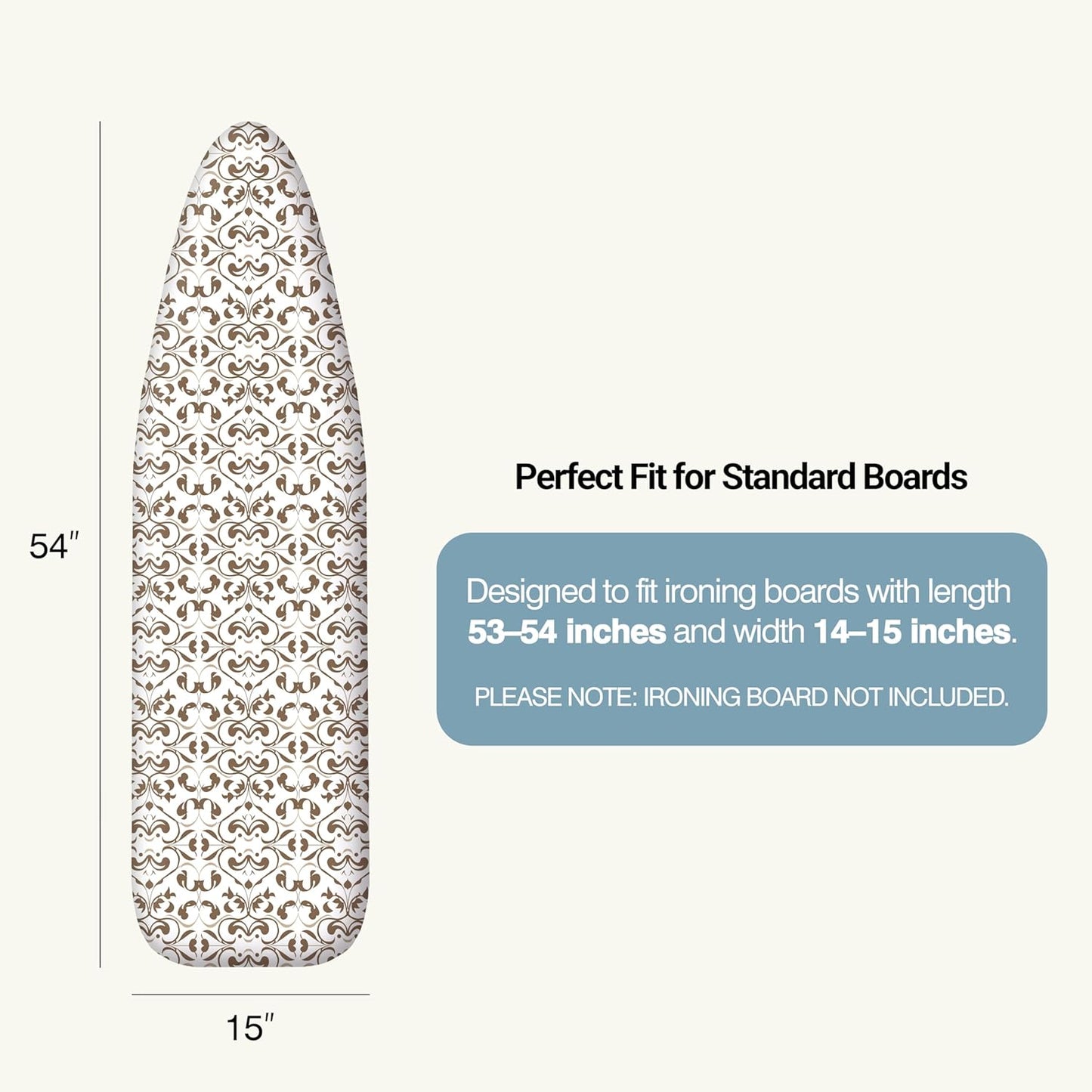 UniSimp Ironing Board Cover - Extra Thick Natural Cotton, Scorch & Stain Resistant | 15"x54" Taupe