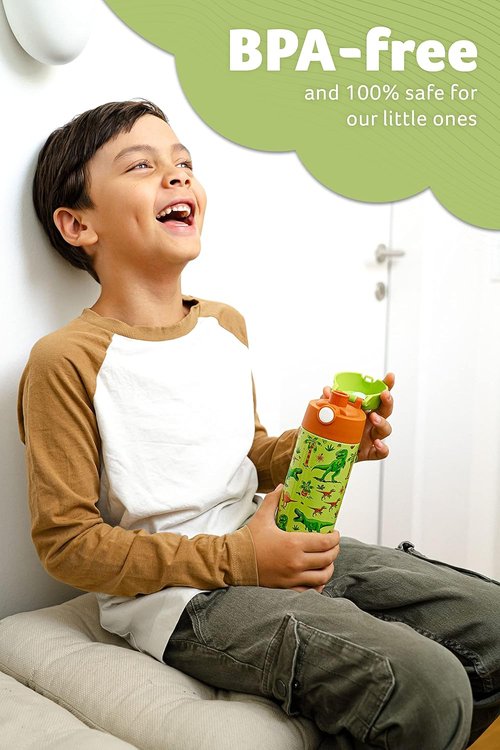Jarlson® Kids Water Bottle MALI - Insulated 18oz Stainless Steel Thermo Bottle | Leak Proof for School & Sports (Dinosaurs)