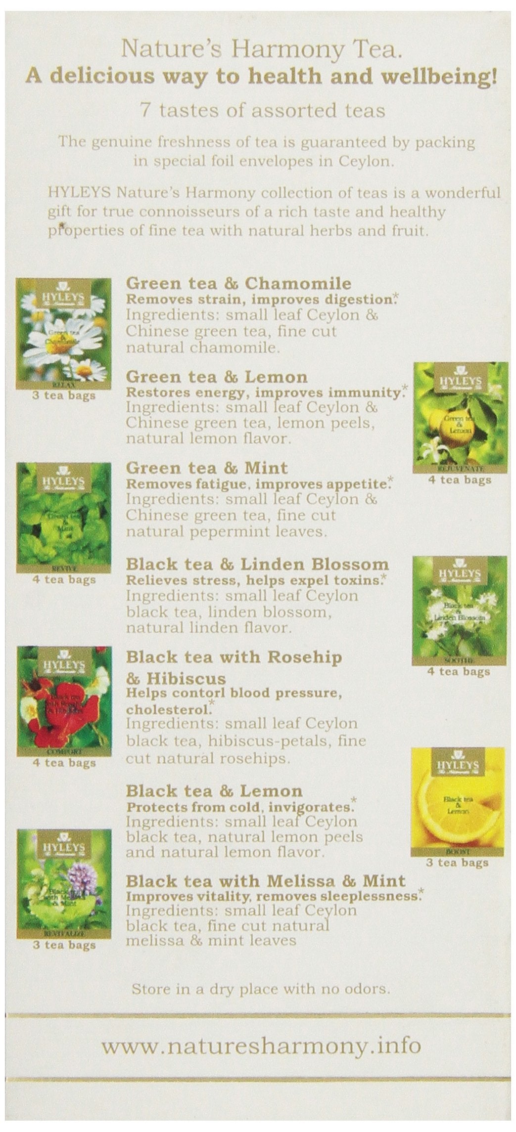 Hyleys Green and Black Tea 7 Assorted Flavors - 25 Tea Bags - 12 Pack - 300 Tea Bags total