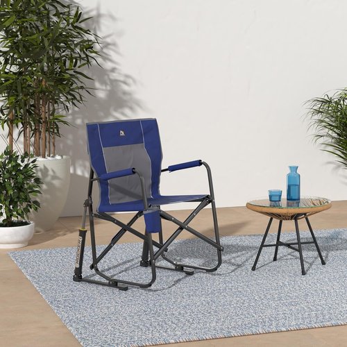 GCI Outdoor Freestyle Rocker Camping Chair - Portable Folding Rocking Chair with Drink Holder & Durable Armrests - Royal Blue