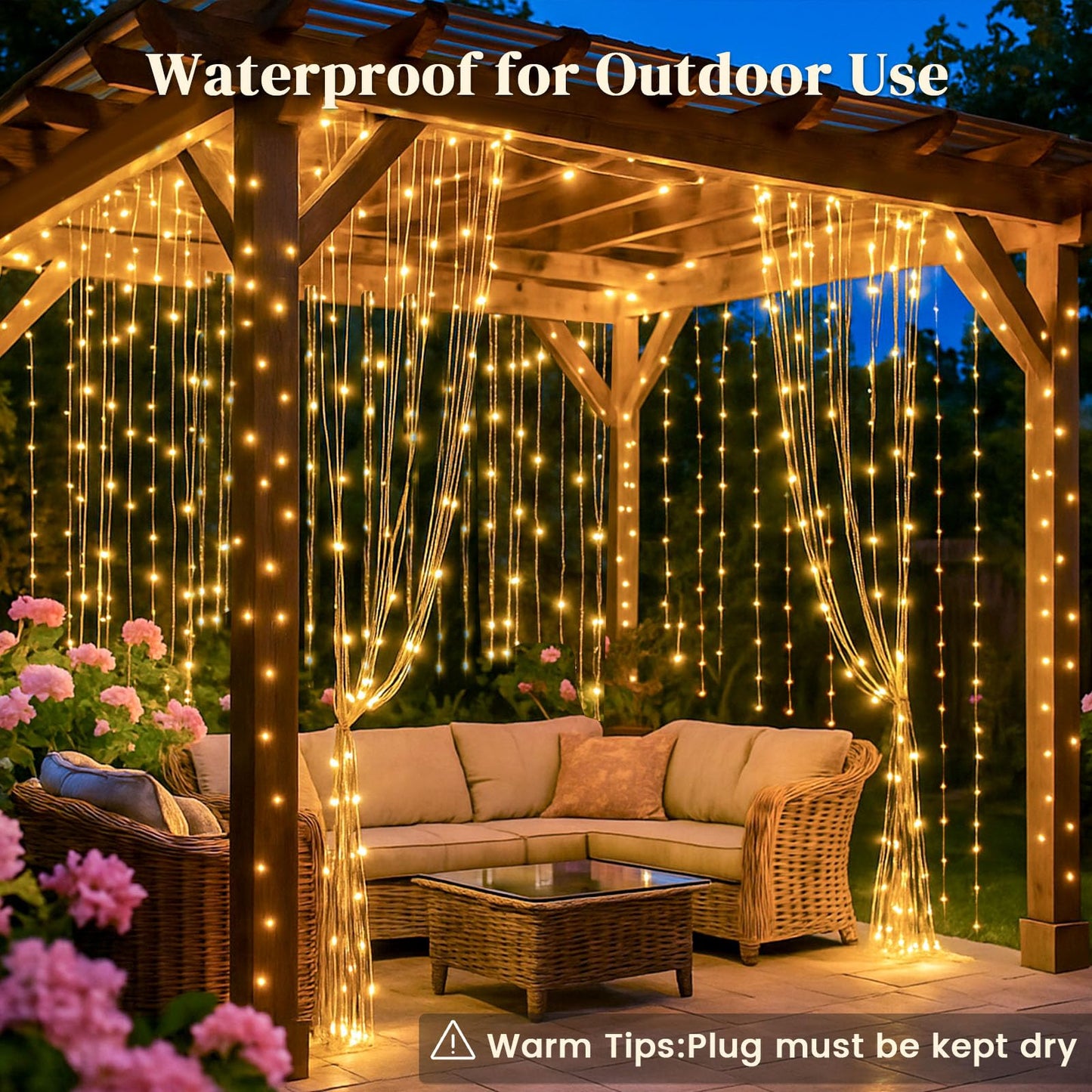 DomeStar 300 LED Curtain Lights for Bedroom, 9.8 x 9.8 FT Fairy Lights with 8 Modes Remote, Plug‑in Design for Holiday Hanging Wall Garden Party Birthday Ambient Decor (Warm White)