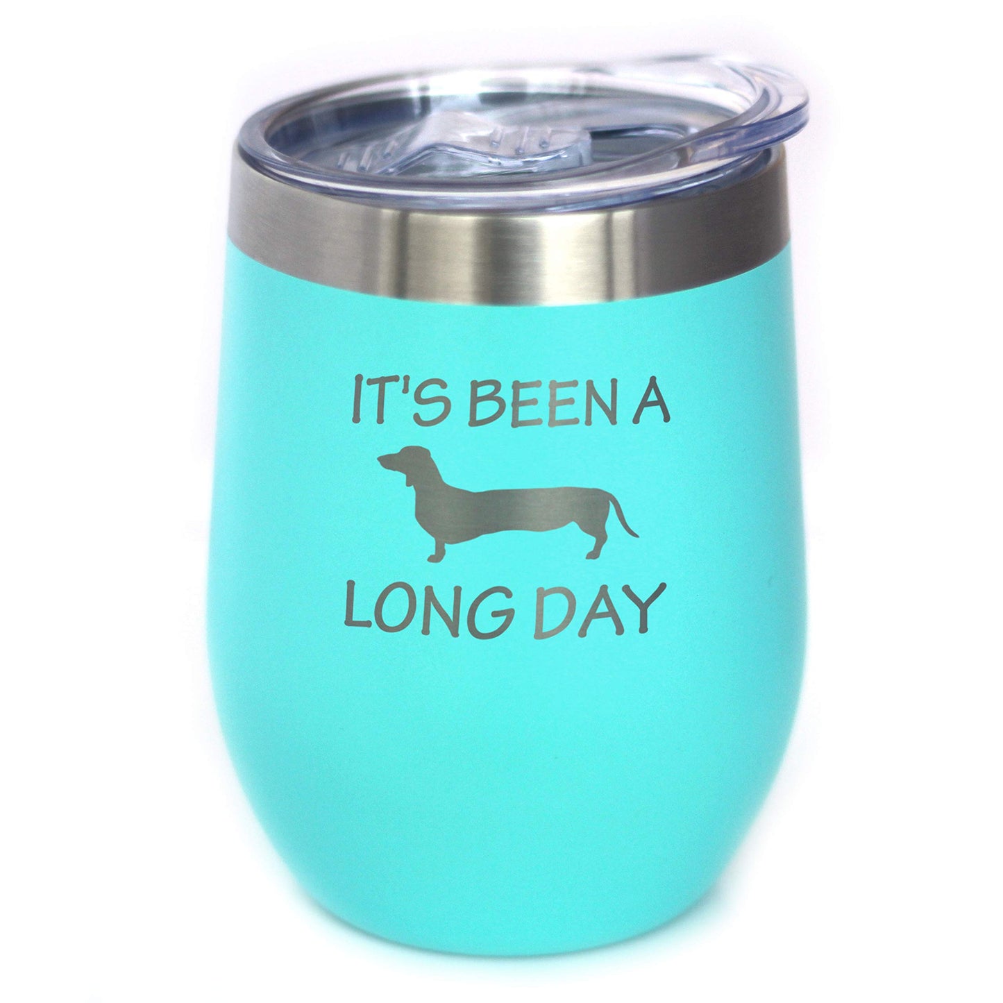 Bevvee Been a Long Day - Dachshund Wine Tumbler with Sliding Lid - Stemless Stainless Steel Insulated Cup - Cute Funny Mug for Coworkers or Boss - Teal