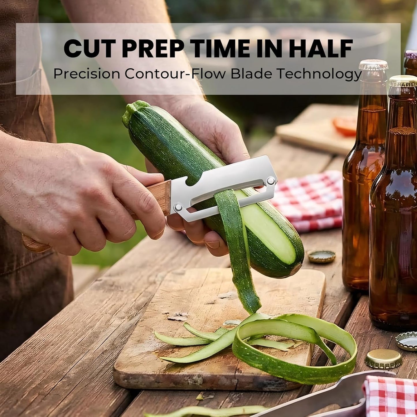 Sakerplus 2-in-1 Vegetable Peeler - Multifunctional Potato Peeler with Wooden Handle & Stainless Steel Blade