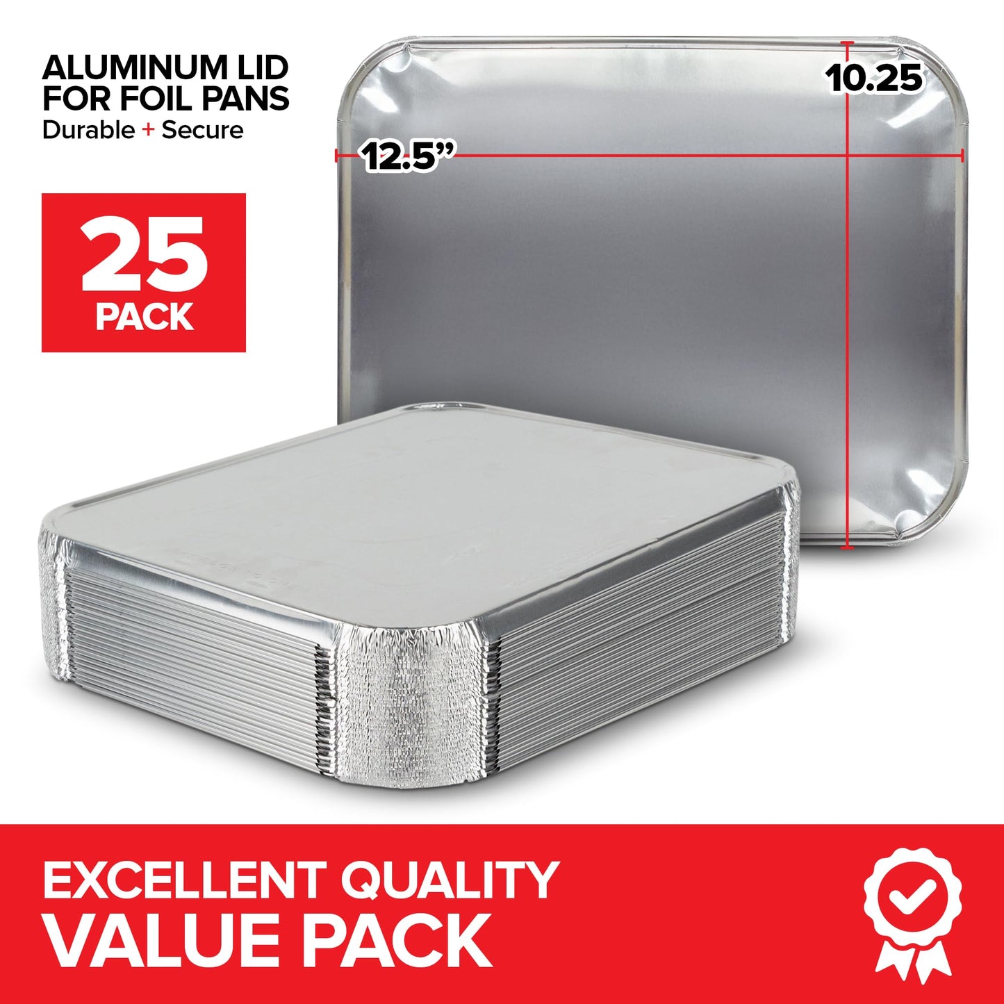 Stock Your Home 9x13 Disposable Baking Pan Covers (25 Pack) Heavy-Duty Aluminum Cake Pans Lids, Sturdy, Sealable Covers for Food Containers, Leak-Free + Safe Transport & Storage For Catering