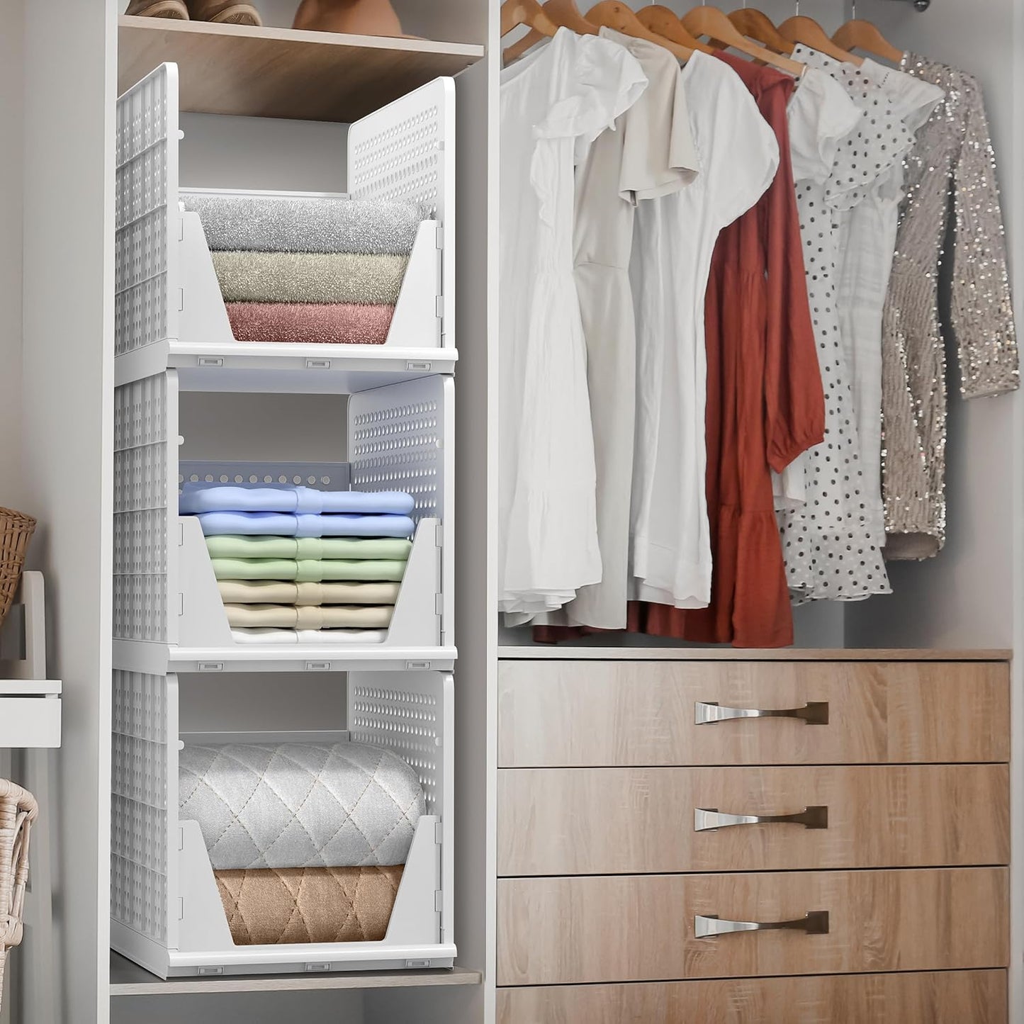 Sorbus Stackable Shelf Organizer Baskets - Versatile Plastic Storage Bins for Closet, Pantry & Bathroom - Open Front Design for Easy Access