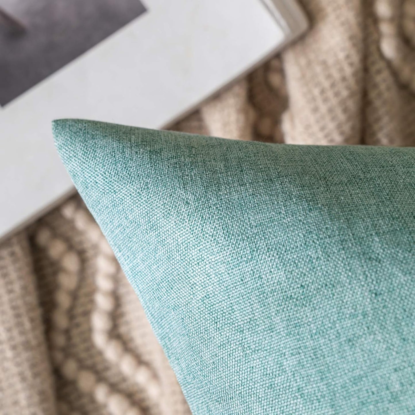 MIULEE Decorative Outdoor Throw Pillow Covers - Waterproof Faux Linen Cushion Cases | 12x12 Inch Turquoise, Set of 2