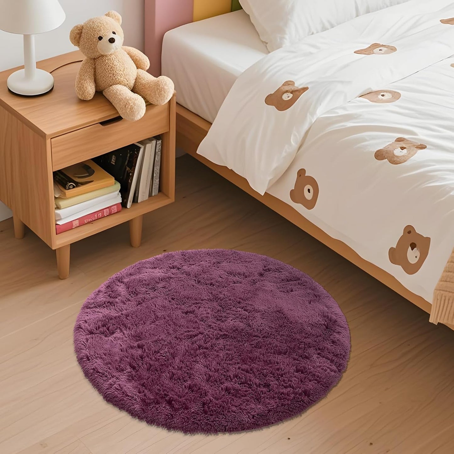 OLANLY Round Burgundy Area Rug - Soft, Fluffy, Machine Washable 2 ft Circle Carpet for Bedroom & Nursery Decor