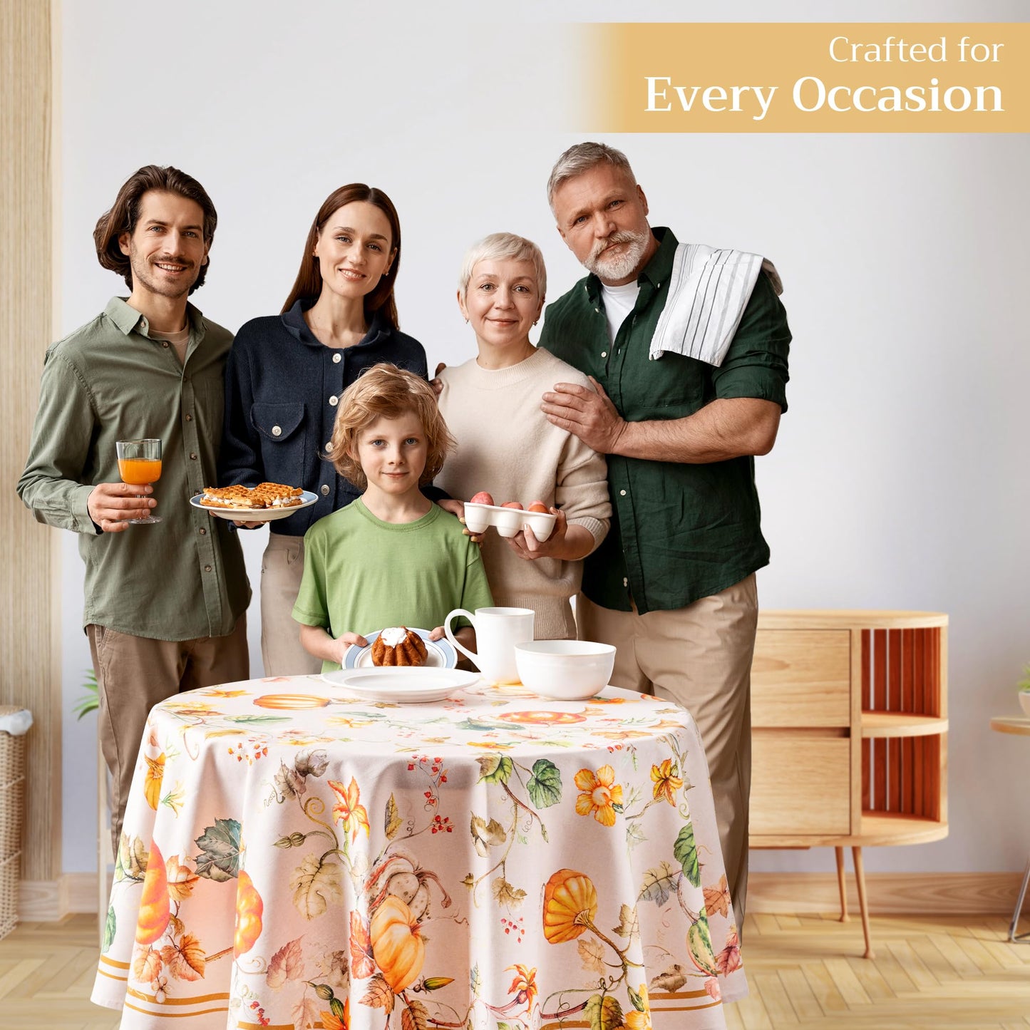 Maison d' Hermine Table Cloth Round Table 100% Cotton 63 Inches Fall Tablecloth Reusable Everyday Use for Thanksgiving Christmas Decorations Dining Farmhouse Party (Potiron)