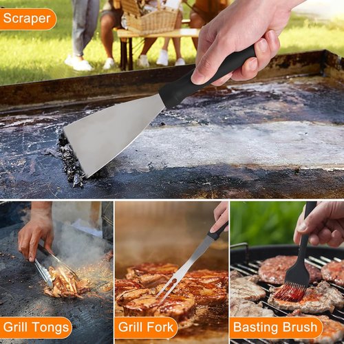 Blackstone Griddle Accessories Kit - 24-Piece Set with Scraper, Enlarged Spatulas & Basting Cover for BBQ