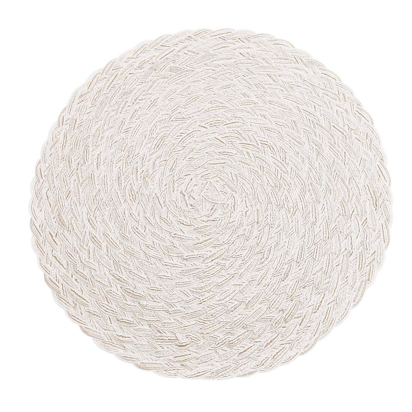 SHACOS Round Braided Placemats 15 inch Set of 6 Boho Thick Washable Kitchen Table Placemats for Home Wedding Party (T-Ivory, 6)