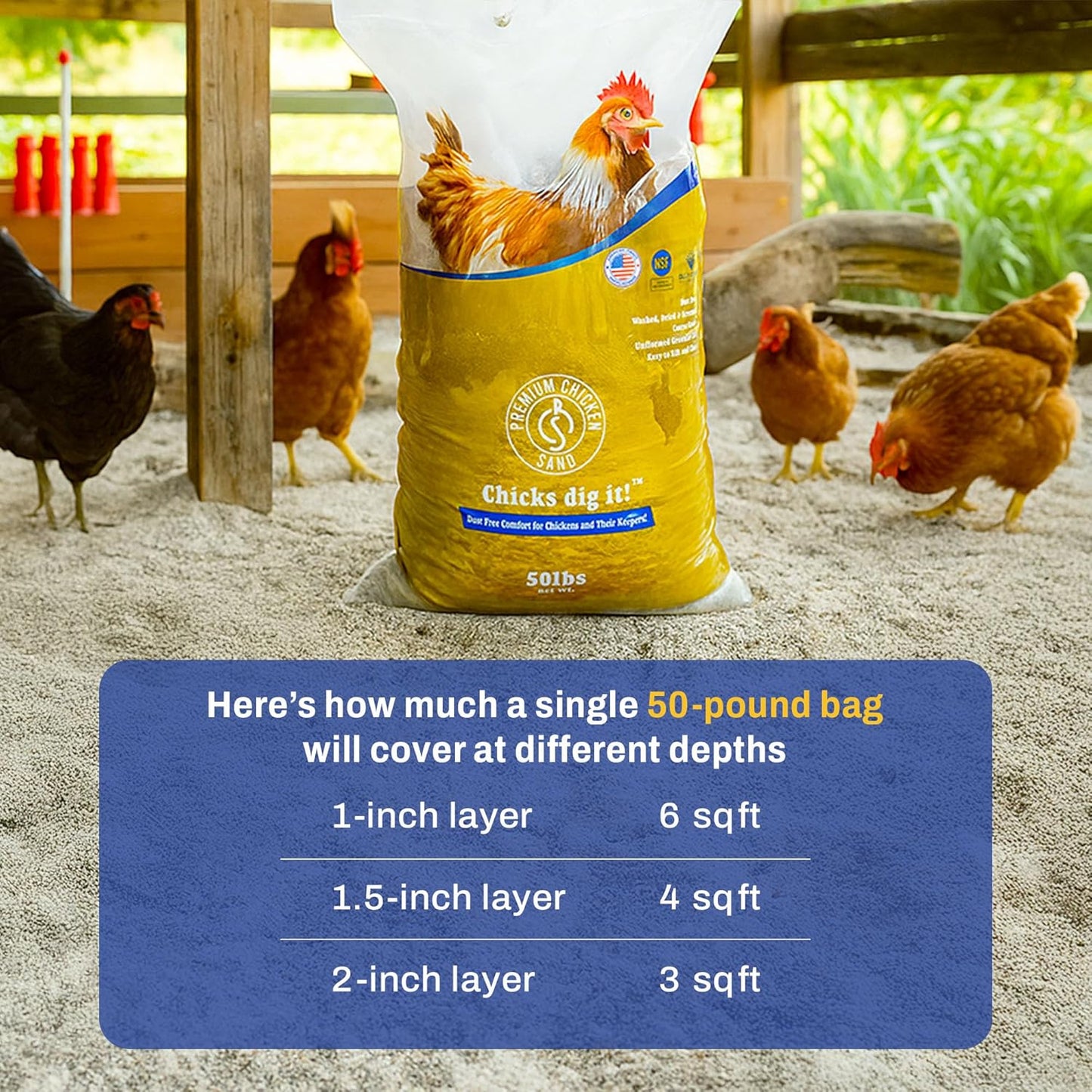Premium Chicken Sand - Dust-Free, Odor-Control Bedding for Coops & Nesting Boxes | 50 lbs (8-Pack)