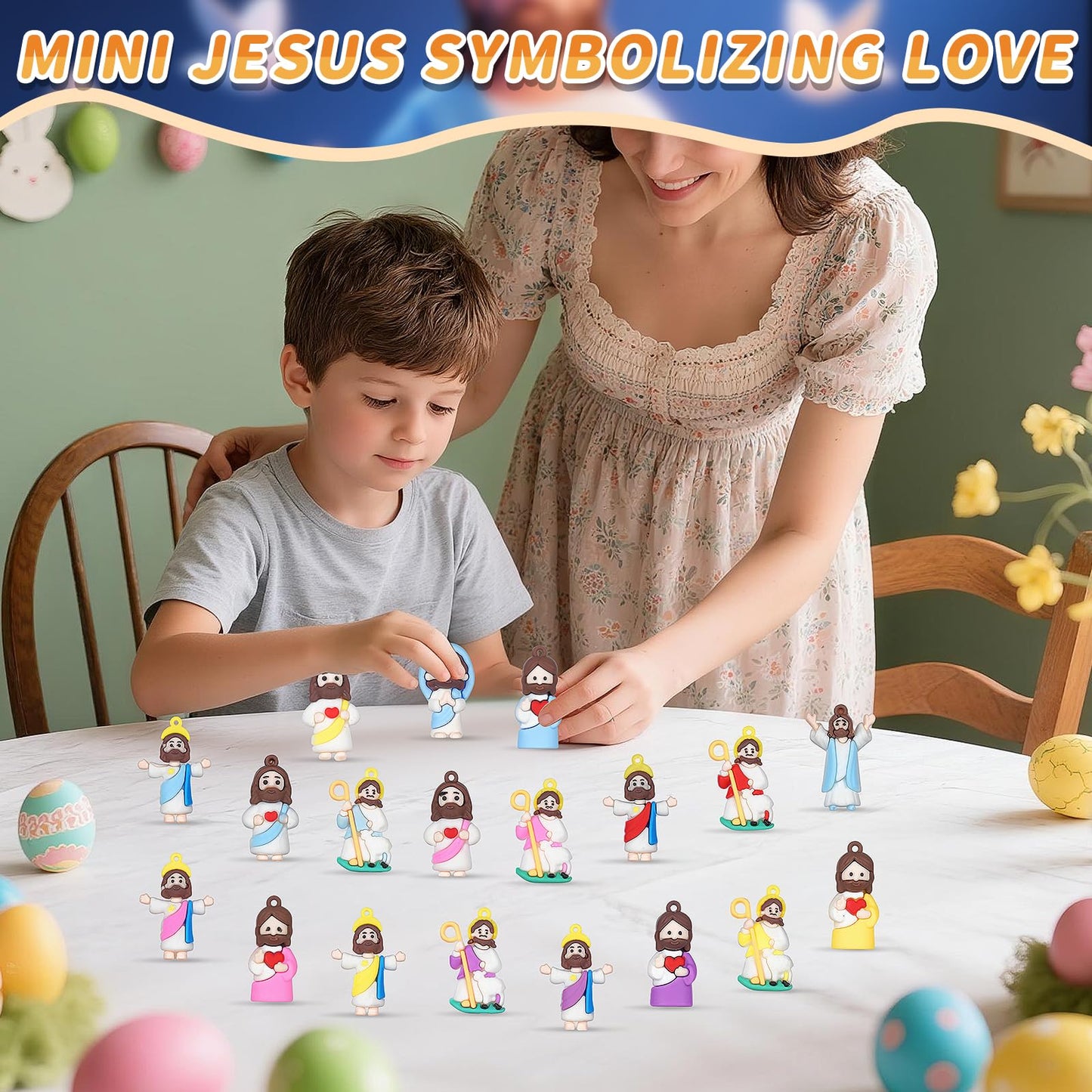 60PCS Mini Little Jesus Figures,Easter Basket Stuffers Jesus Figurines in Bulk Jesus Loves You Tiny Jesus Figures,Pocket Miniature Figurines to Hide and Seek Easter Basket Essentials