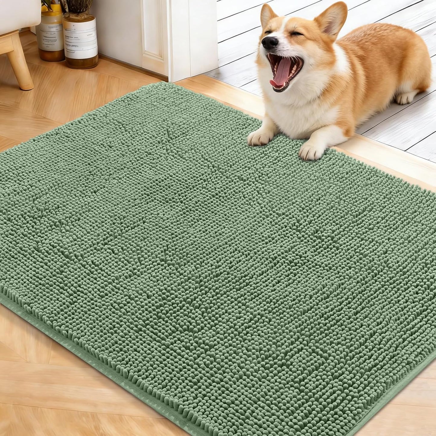 OLANLY Dog Door Mat - Absorbent Non-Slip Washable Doormat for Muddy Paws | 40x32, Olive Green