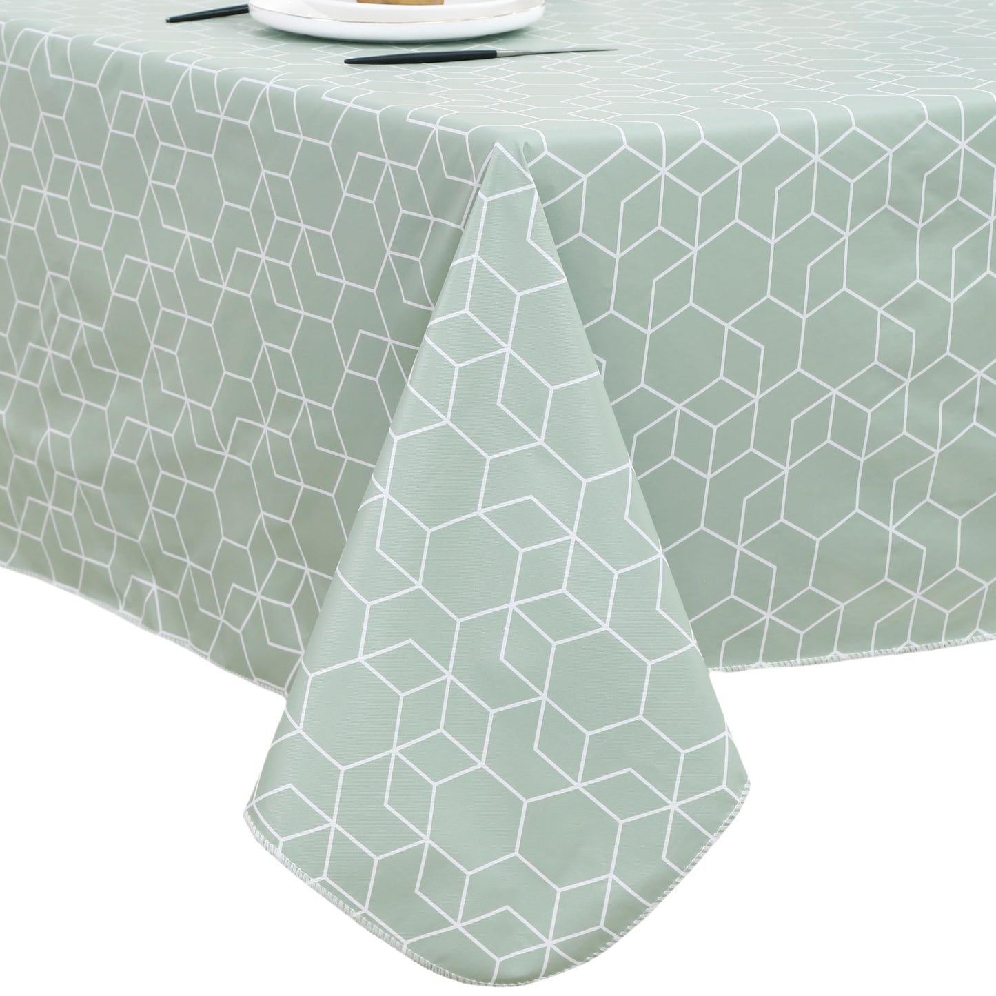 Heavy Duty Vinyl Tablecloth with Flannel Backing Waterproof Oil-Proof Plastic Table Cloth Stain-Resistant Wipeable Rectangle or Square Table Cover for Indoor and Outdoor (Green Grid,52x70 Inch)