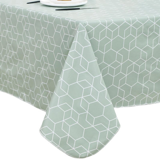 Heavy Duty Vinyl Tablecloth with Flannel Backing Waterproof Oil-Proof Plastic Table Cloth Stain-Resistant Wipeable Rectangle or Square Table Cover for Indoor and Outdoor (Green Grid,52x70 Inch)
