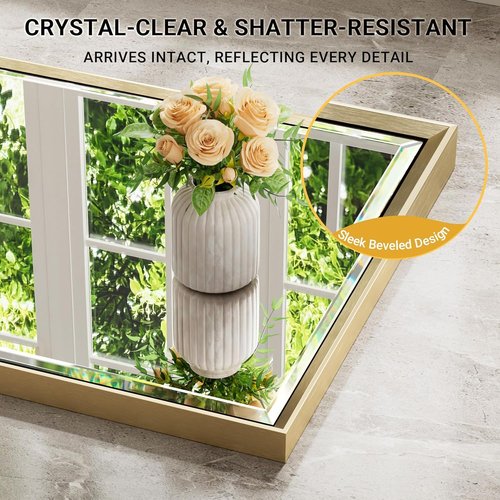 Brushed Gold Bathroom Mirror by [Brand Name] - 22x30 Beveled Edge Rectangle Vanity Mirror | Anti-Rust Frame