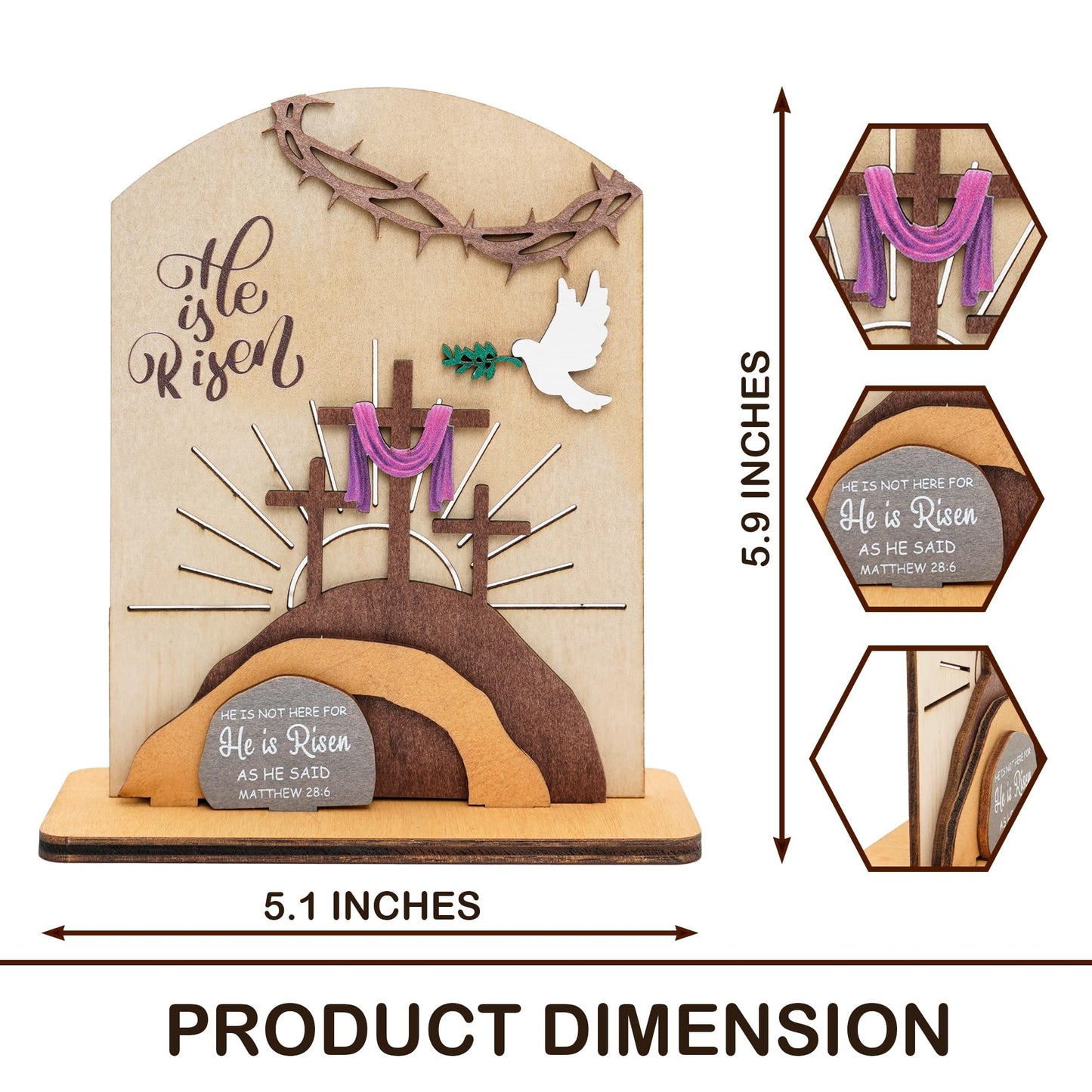 Alcarin He is Risen Easter Resurrection Decor - Easter Decorations for Home - Empty Tomb Religious Resurrection Set Decoration for Table, Desk, Home