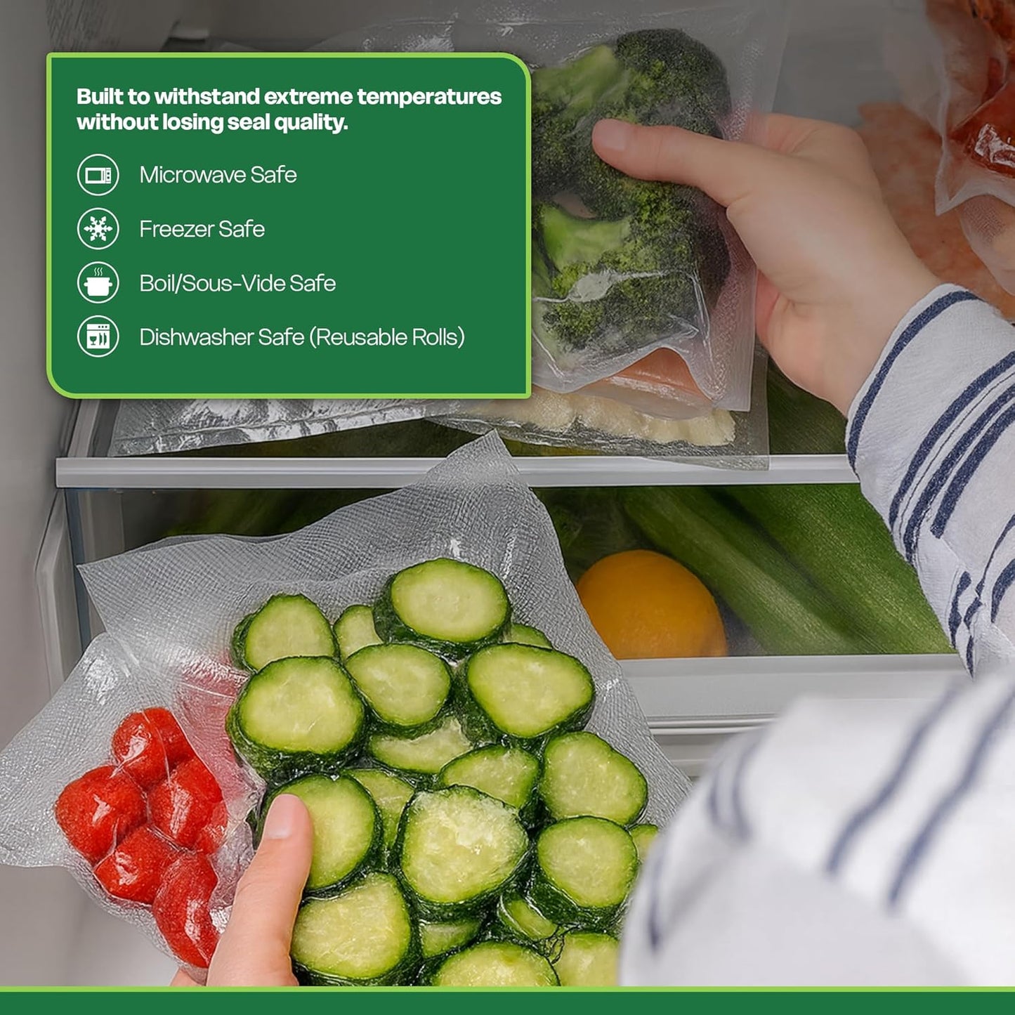 Premium Vacuum Sealer Bag Rolls - Custom Cut for Freezer & Sous Vide - Durable Food Storage, 3 Pack (8"x20')