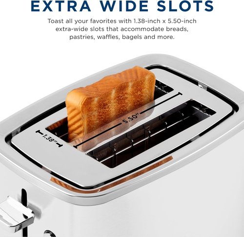 GE 2-Slice Toaster - Extra Wide Slots for Bagels & Waffles | 7 Shade Settings, Removable Crumb Tray, 850 Watts, White