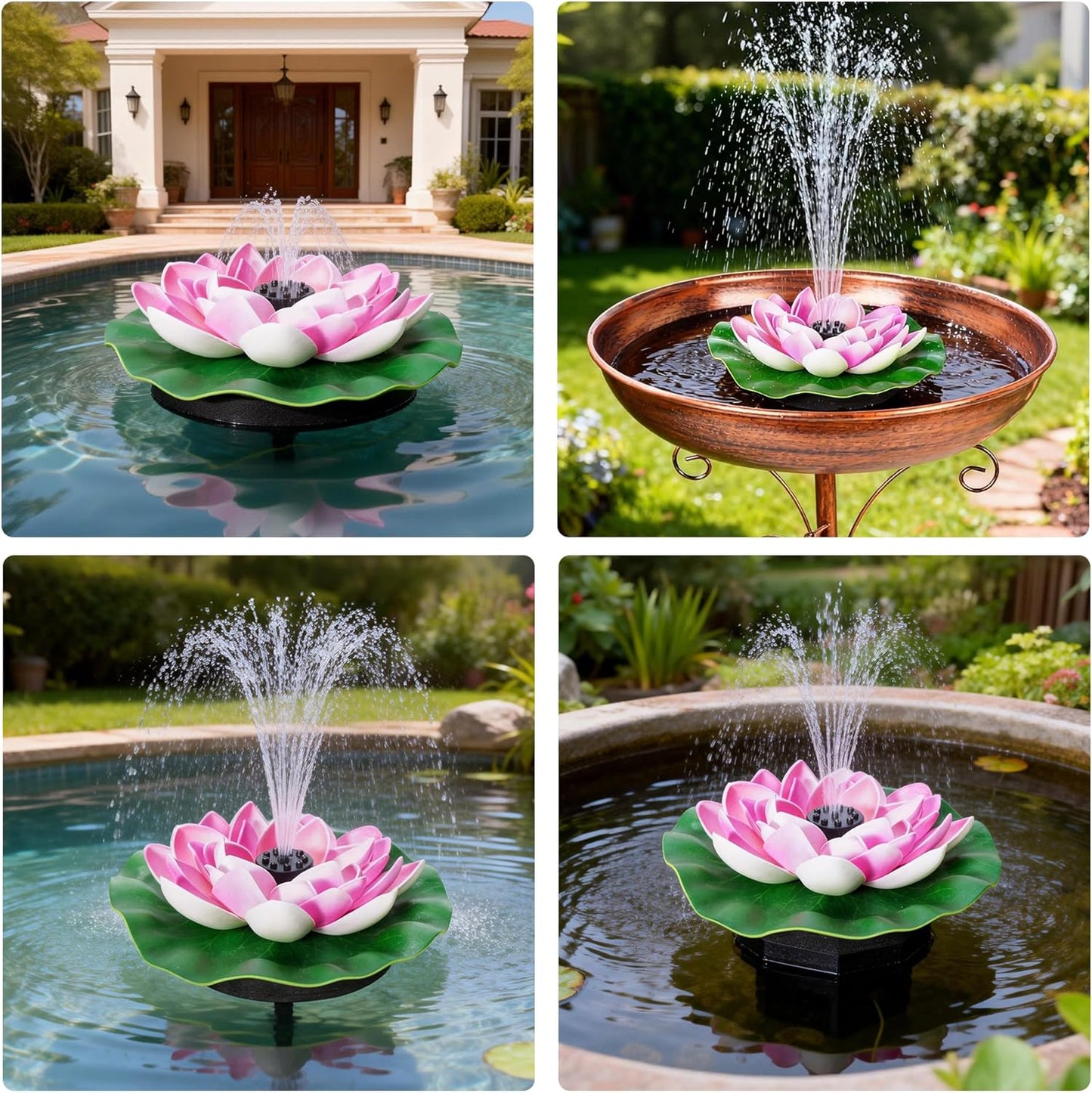Skiennix Solar Fountain Pump - 2W Bird Bath Fountain with 7 Spray Nozzles & Detachable Lotus Design for Garden, Pond, Patio, Pool Decor