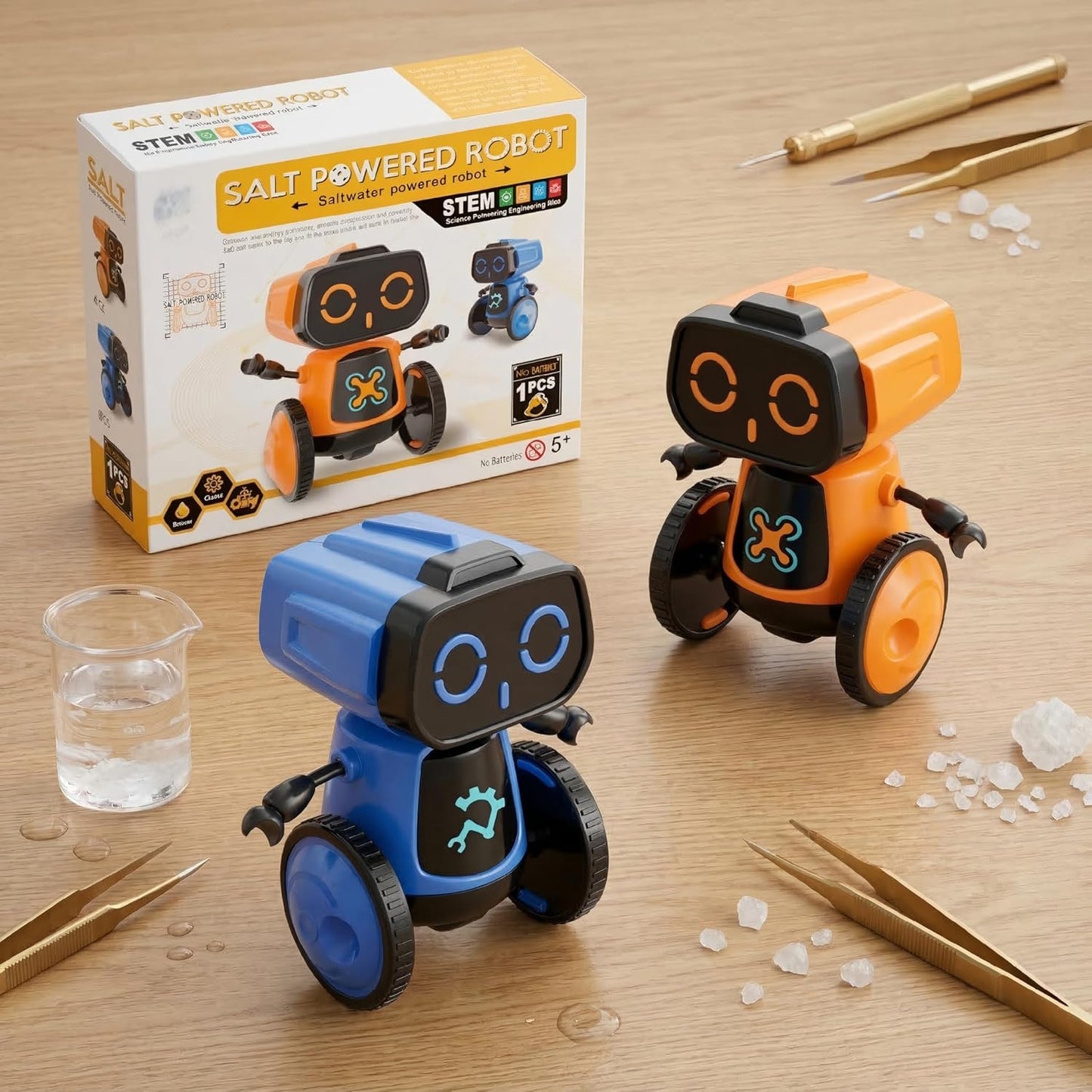 Science Saltwater-Powered Robot Kit - DIY STEM Gift for Boys & Girls | No Batteries Required, Blue