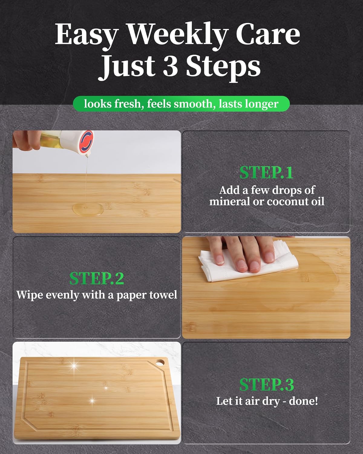 Kitsure Bamboo Cutting Board - Large Wooden Board with Deep Juice Grooves | Multi-Sized Kitchen Essential
