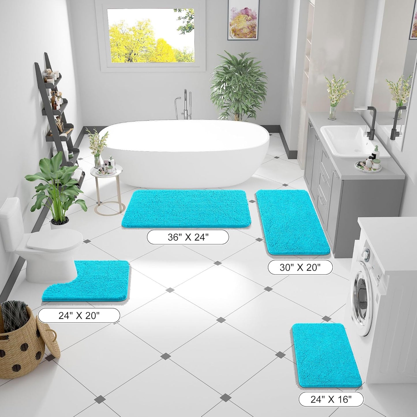 OLANLY Bath Rugs - Extra Soft Chenille Bathroom Mats | Quick Dry, Machine Washable, 24x16, Aqua Sky