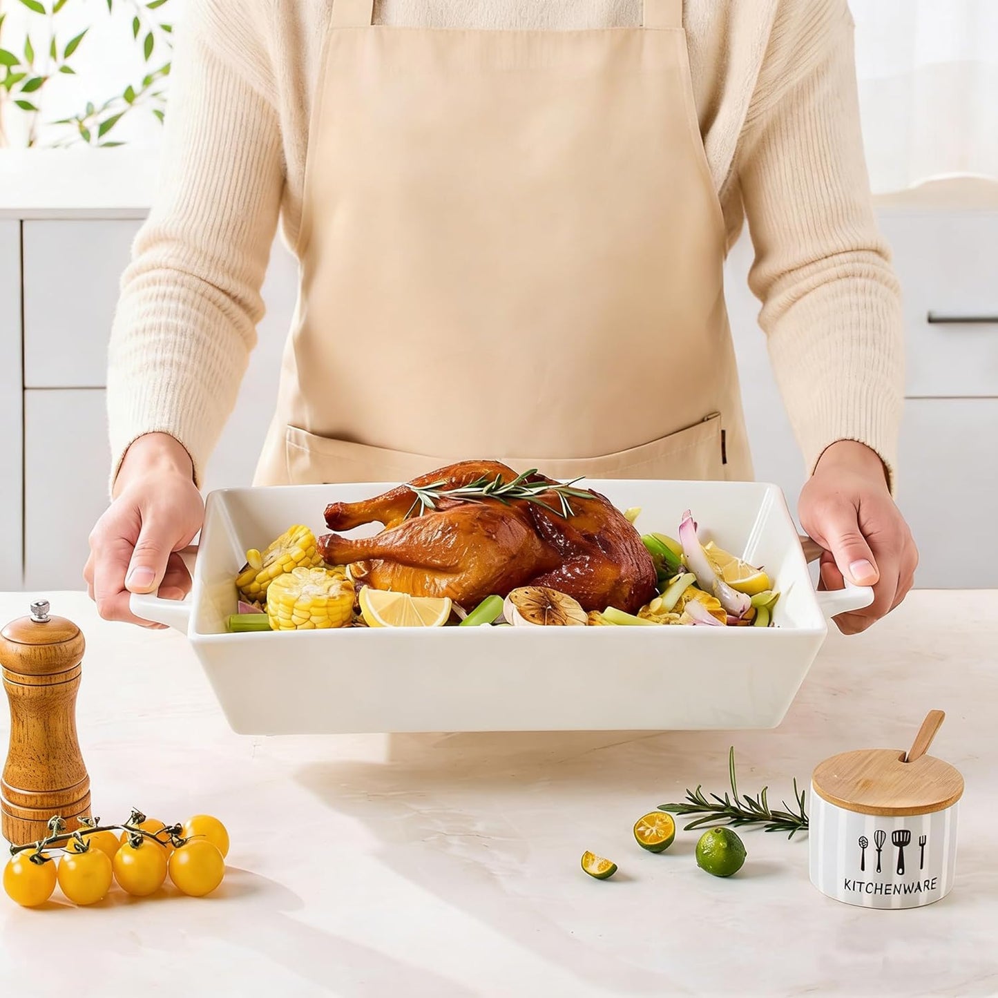 Regine Switzerland Large Rectangular Ceramic Baking Dish - 4.6 Qt, 14x10 Inch, Oven Safe, Versatile Casserole Pan